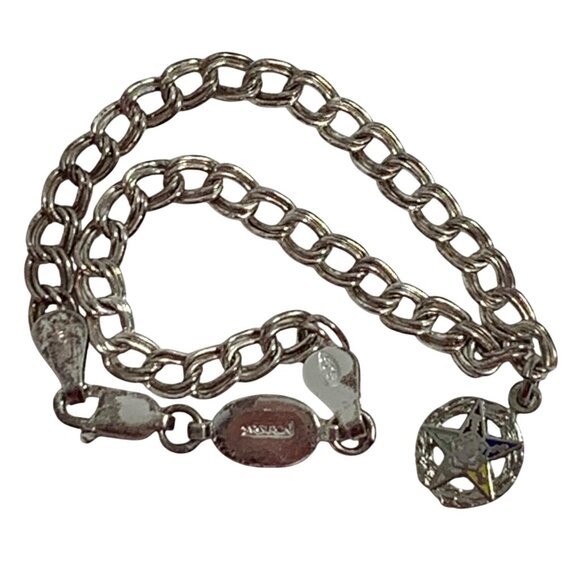 925 S/S Italy Double Chain Link Bracelet Masonic Charm Order of Eastern Star VTG - Picture 1 of 8